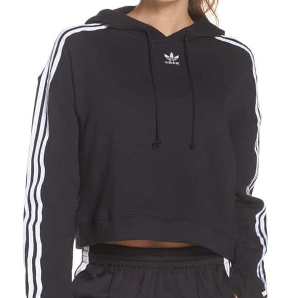 NEW Adidas Black Cropped Hoodie Sweatshirt - Picture 2 of 6